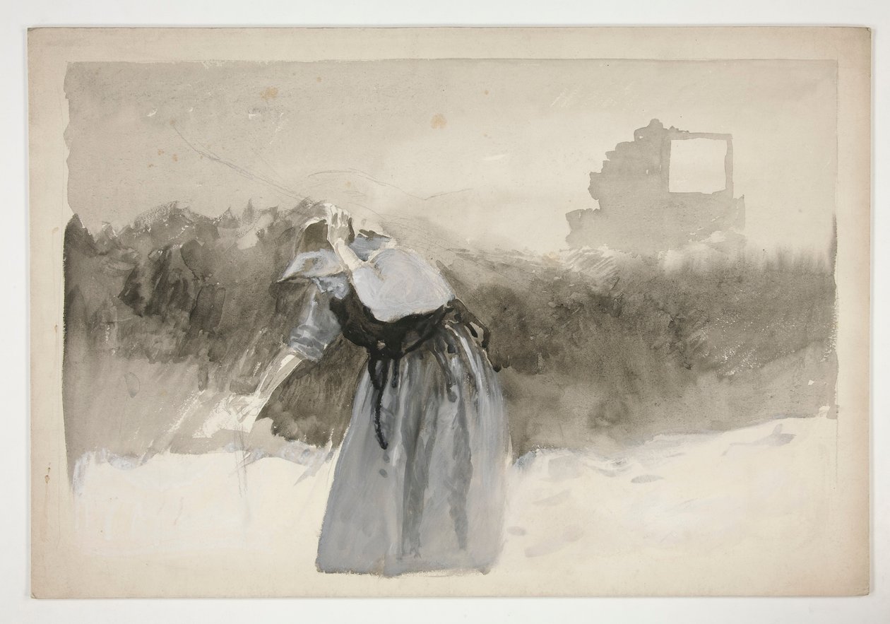 Studium kobiety w masce, pochylającej się nad - (niezidentyfikowana ilustracja) autorstwa Edwin Austin Abbey