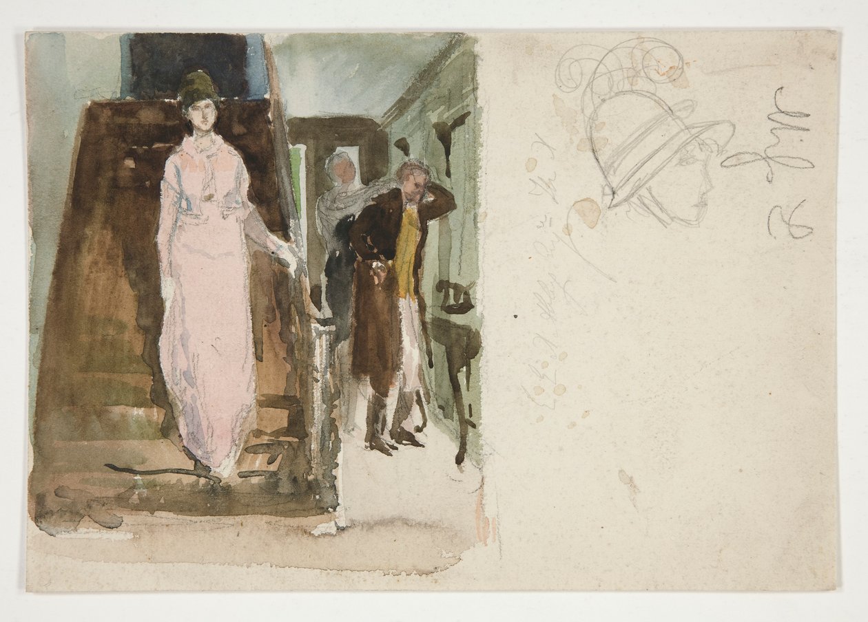 Studium wnętrza: para przygotowuje się do wyjścia na wieczór autorstwa Edwin Austin Abbey