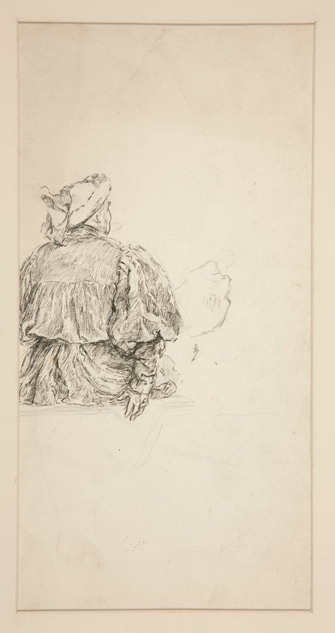Studium pleców siedzącego mężczyzny w stroju z XV wieku, do sceny szekspirowskiej. autorstwa Edwin Austin Abbey