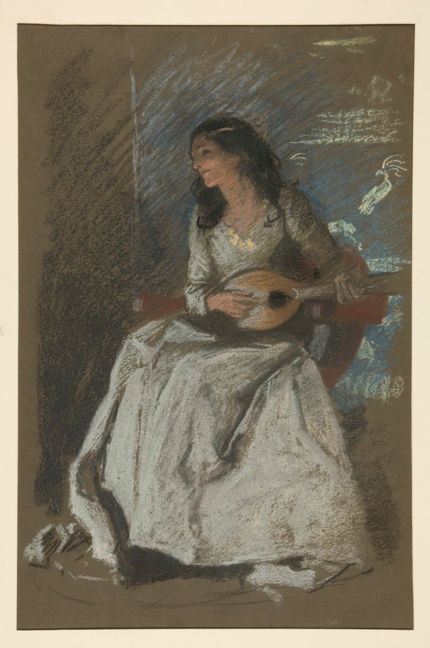 Studium pani grającej na mandolinie autorstwa Edwin Austin Abbey