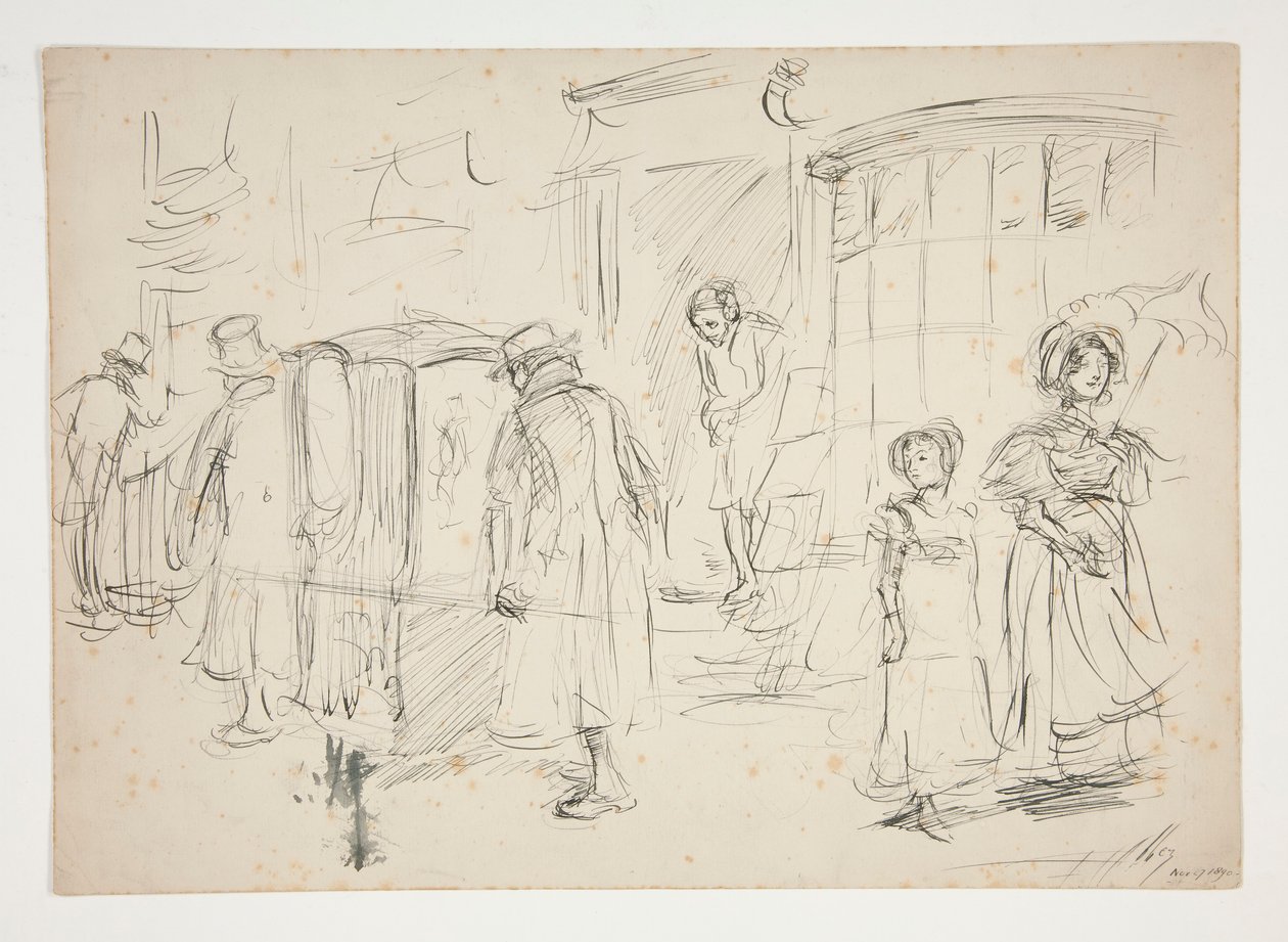 Studium sceny ulicznej z lektykiem. autorstwa Edwin Austin Abbey