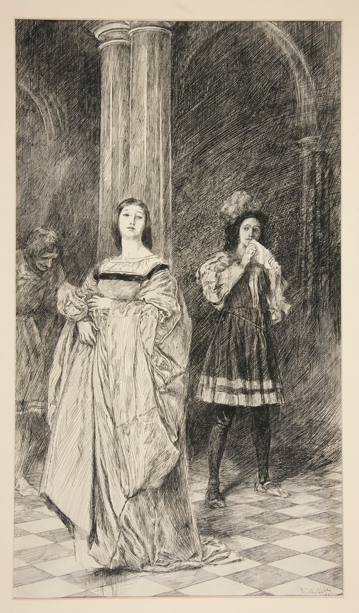 Sylvia i Valentine, z aktu II, scena i, Dwóch dżentelmenów z Werony autorstwa Edwin Austin Abbey