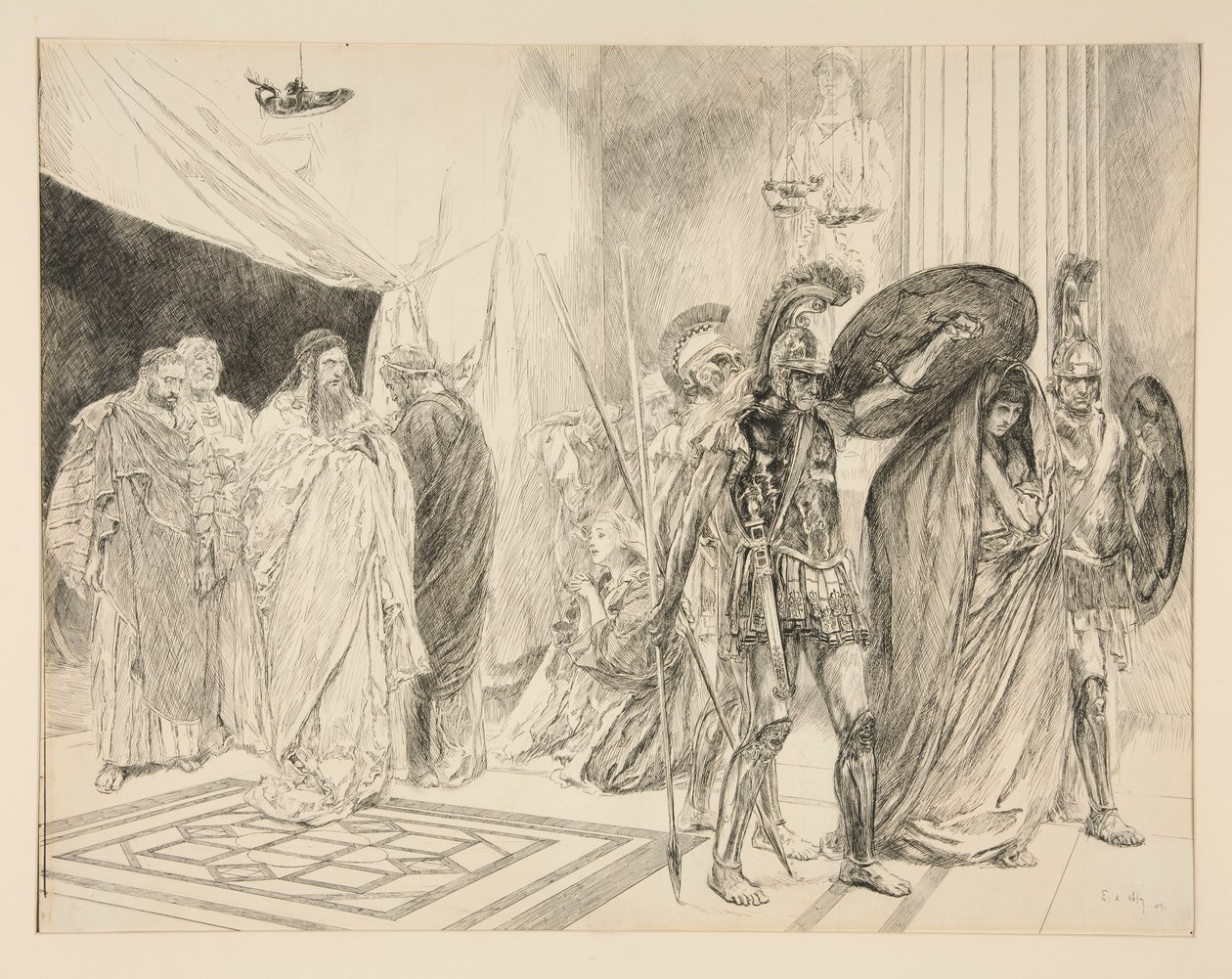 Uwięzienie Królowej - Akt II, Scena I, Zima autorstwa Edwin Austin Abbey