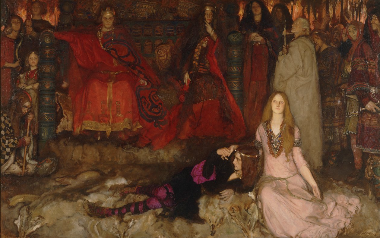 Scena zabaw w Hamlecie, akt III, scena II autorstwa Edwin Austin Abbey