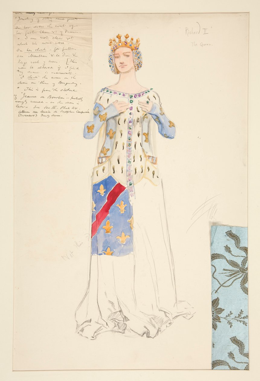 Królowa, szkic kostiumu dla króla Ryszarda II autorstwa Edwin Austin Abbey