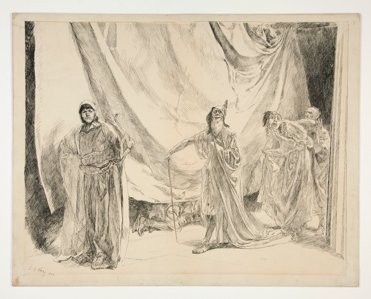 Ponowne wejście graczy, ilustracja do aktu V, scena I, Noc świętojańska autorstwa Edwin Austin Abbey