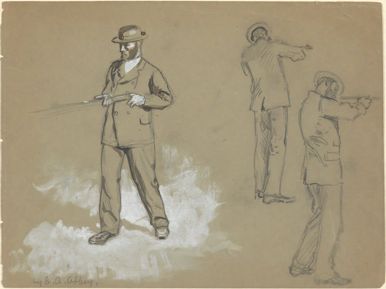 Trzy szkice mężczyzny z bronią (recto); Studia postaci i portret A. S. Wina (?) (verso) autorstwa Edwin Austin Abbey