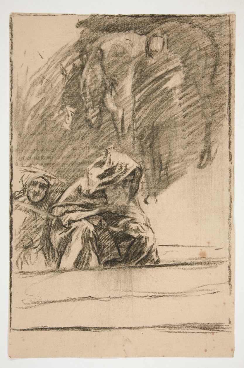Trzy postacie i konie: studium dla autorstwa Edwin Austin Abbey