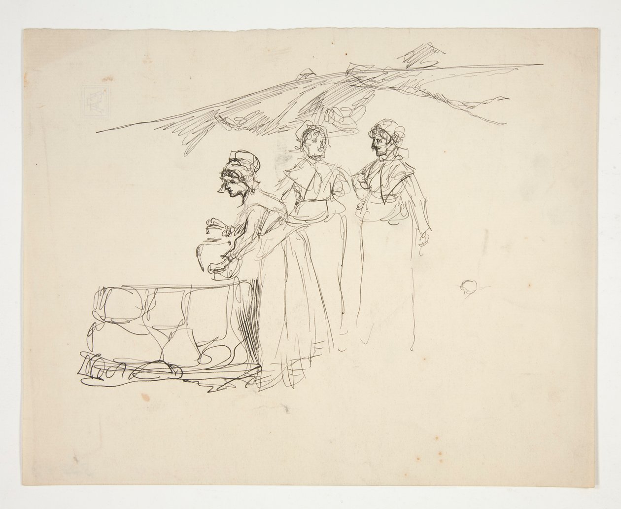 Trzy kobiety przy studni - niezidentyfikowana ilustracja autorstwa Edwin Austin Abbey