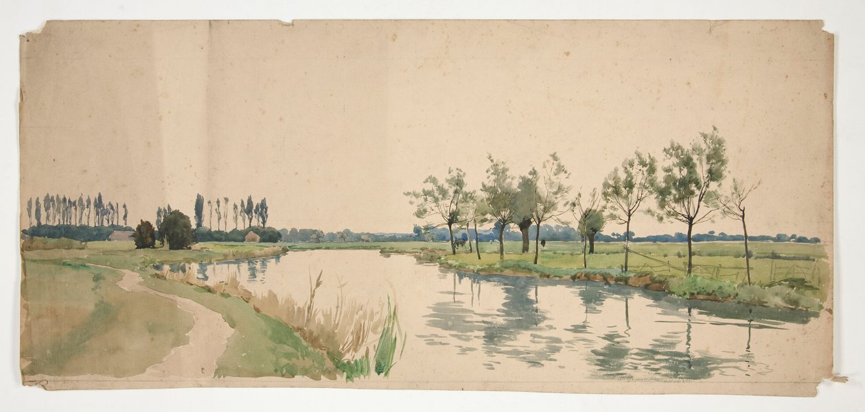 Drzewa wzdłuż brzegu rzeki autorstwa Edwin Austin Abbey