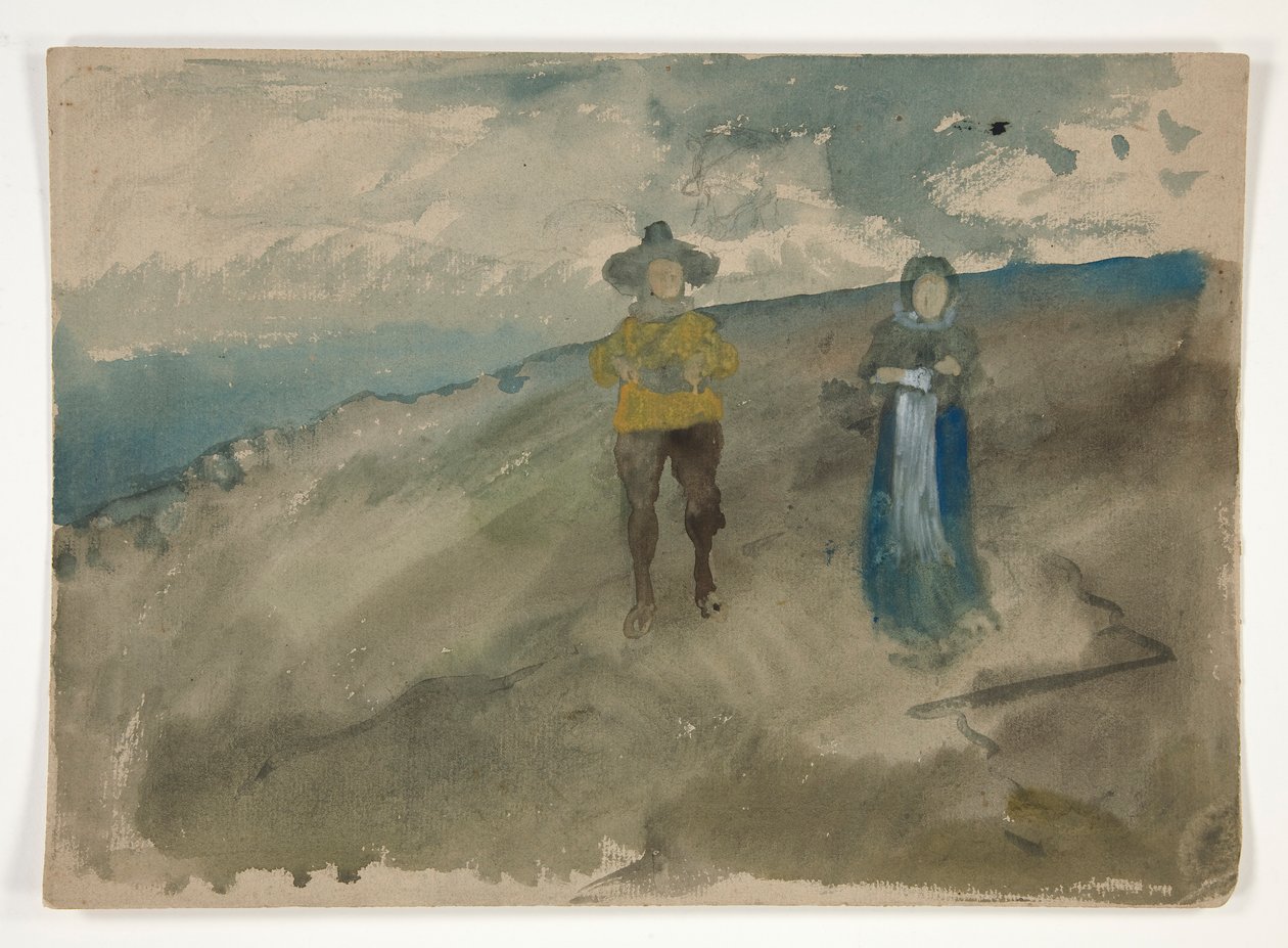 Dwie postacie w krajobrazie (recto); Studium Człowieka autorstwa Edwin Austin Abbey