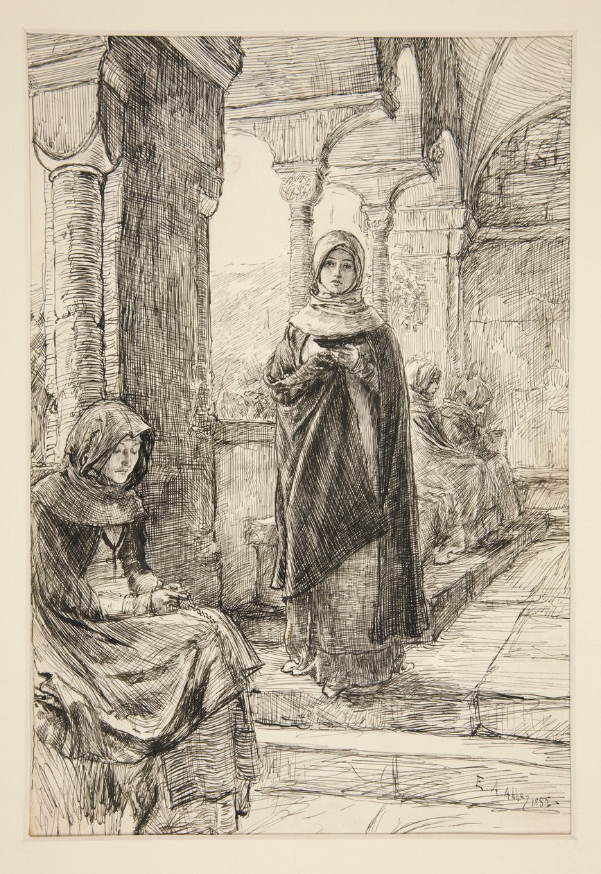 Dwie postacie kobiece w krużgankach, z The Cloister autorstwa Edwin Austin Abbey