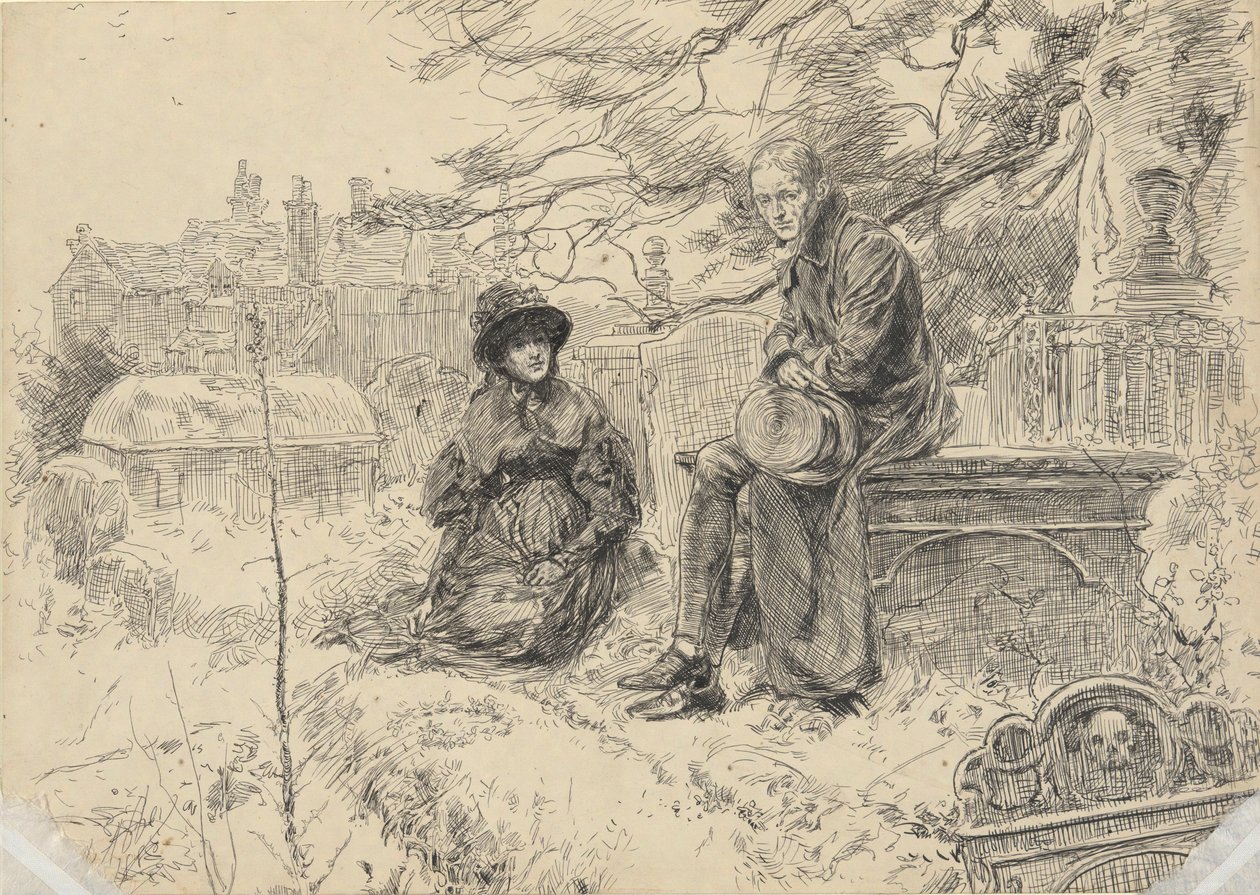Dwie postacie na cmentarzu autorstwa Edwin Austin Abbey