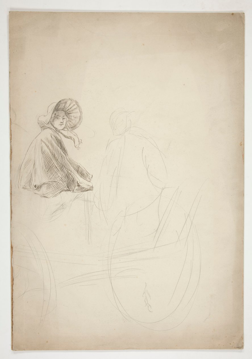 Dwie postacie siedzące na wózku - (niezidentyfikowana ilustracja) autorstwa Edwin Austin Abbey
