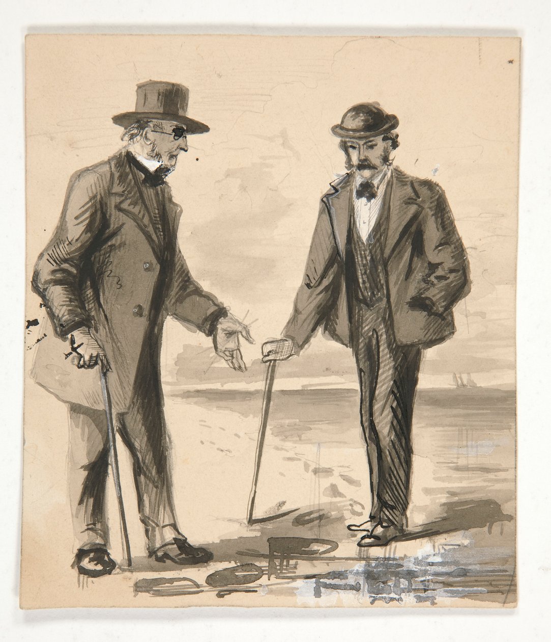 Dwóch mężczyzn rozmawiających na brzegu morza - niezidentyfikowana ilustracja autorstwa Edwin Austin Abbey