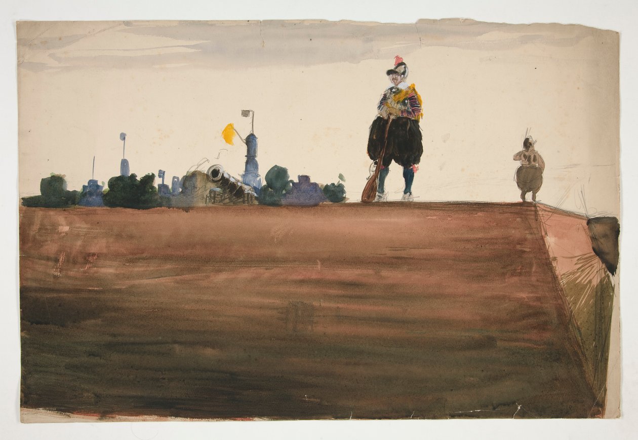 Dwóch wartowników na murach twierdzy autorstwa Edwin Austin Abbey