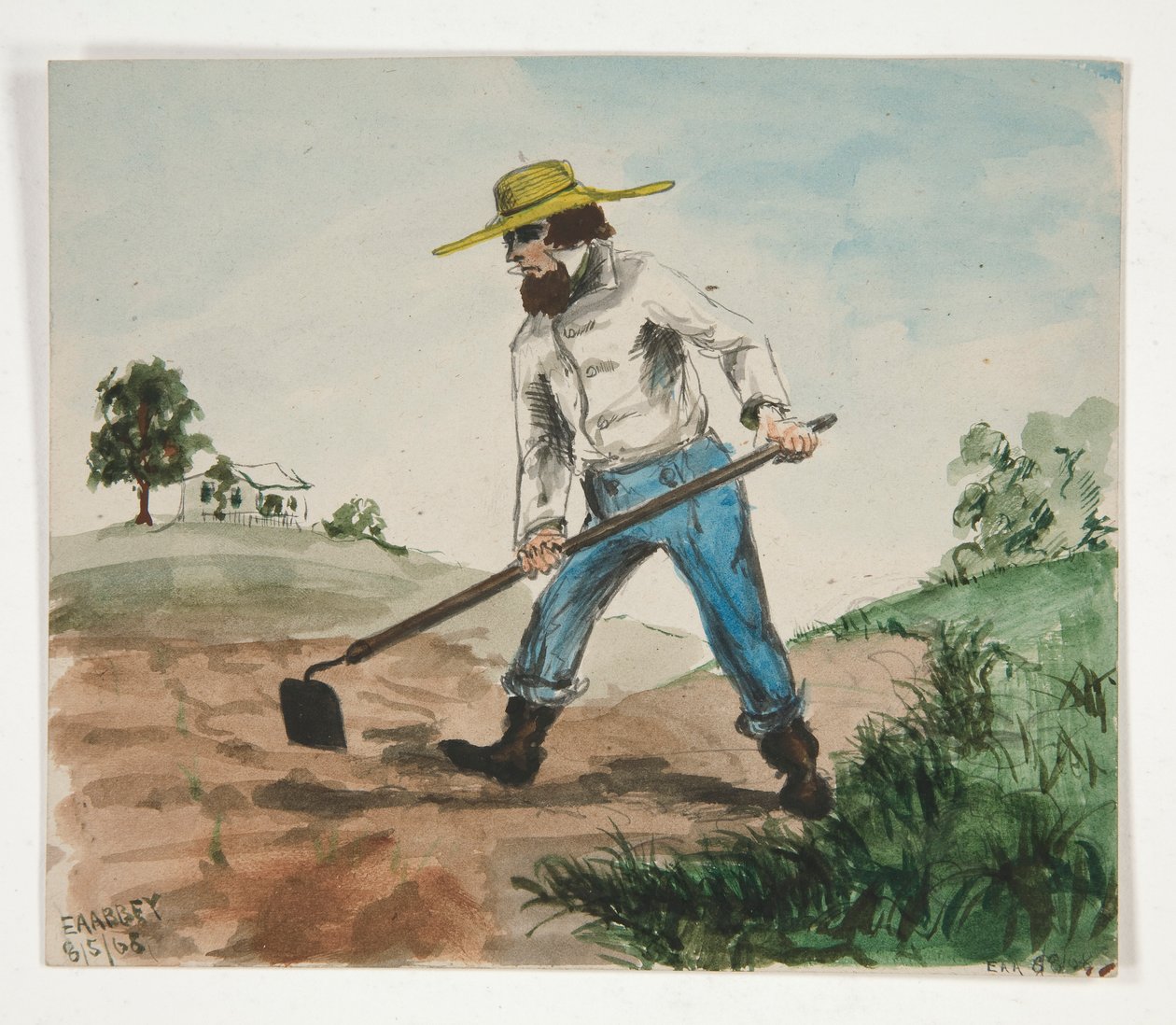 Niezidentyfikowana ilustracja mężczyzny spulchniającego ogród (recto); Badania trzech figur (odwrócone) autorstwa Edwin Austin Abbey