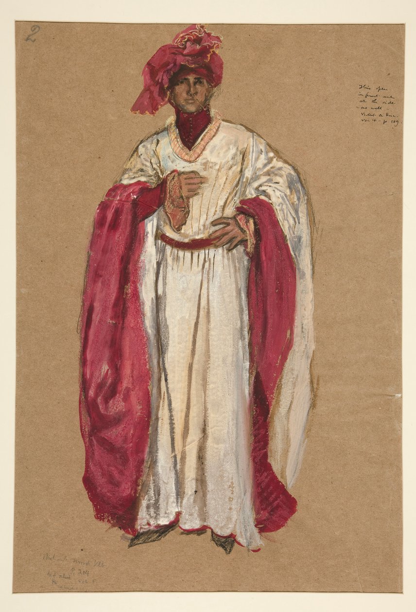 Niezidentyfikowany mężczyzna w czerwonej szacie, szkic kostiumu dla króla Ryszarda II autorstwa Edwin Austin Abbey