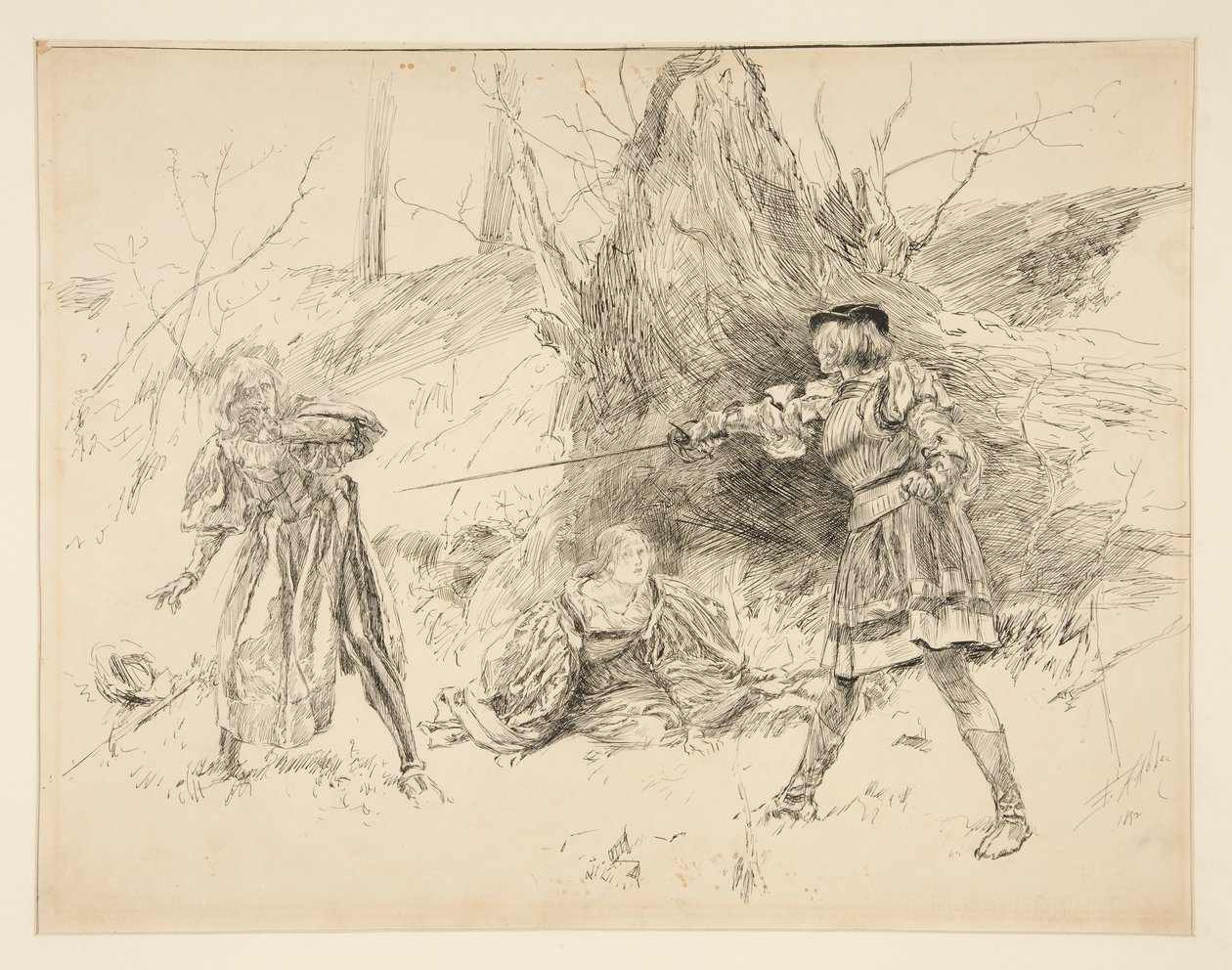 Valentine ratuje Sylwię, z aktu V, scena iv, Dwóch dżentelmenów z Werony autorstwa Edwin Austin Abbey