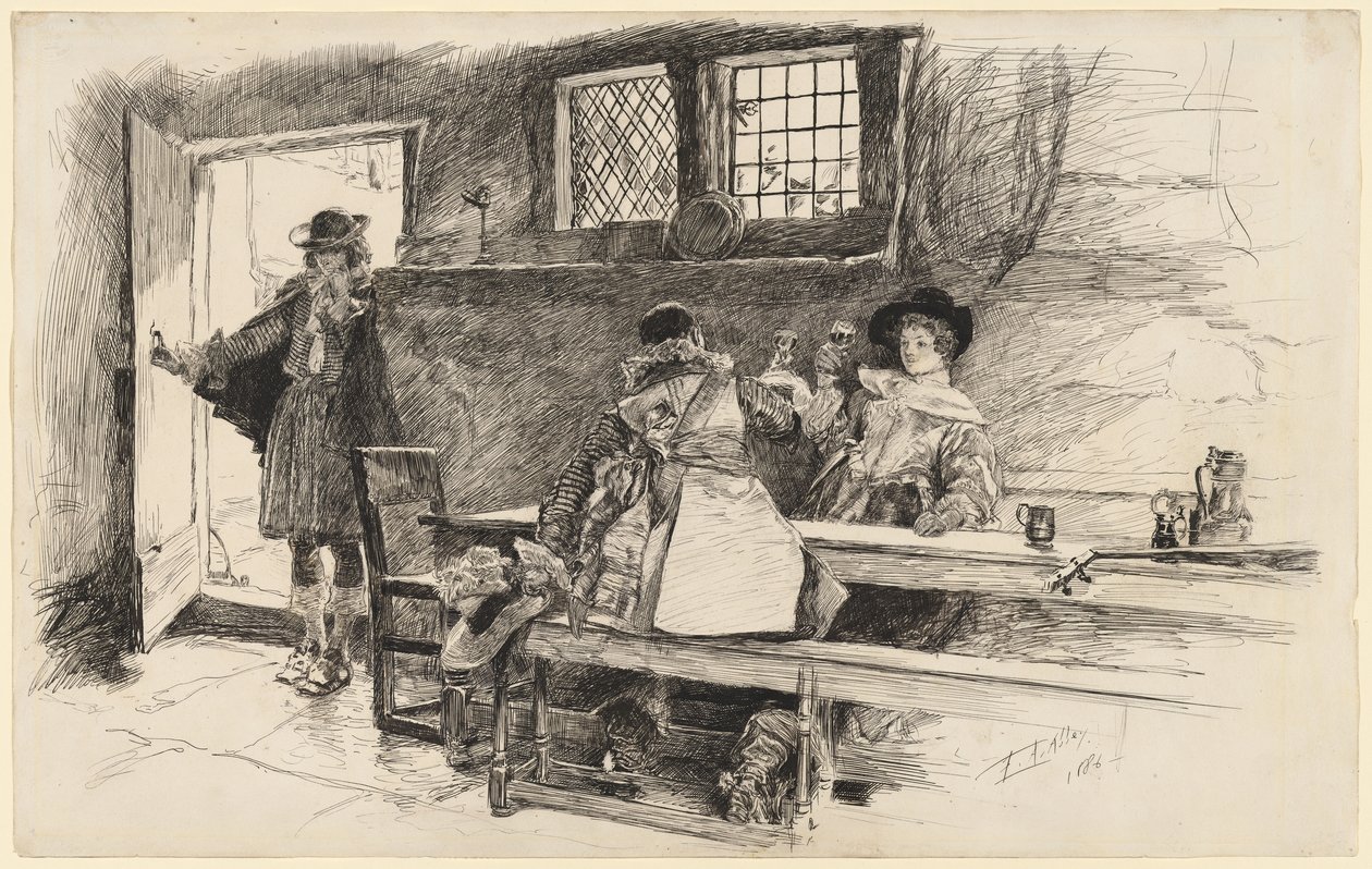 „Will zaprowadził ją do wina”, ilustracja do „Phillada Flouts Me” autorstwa Edwin Austin Abbey