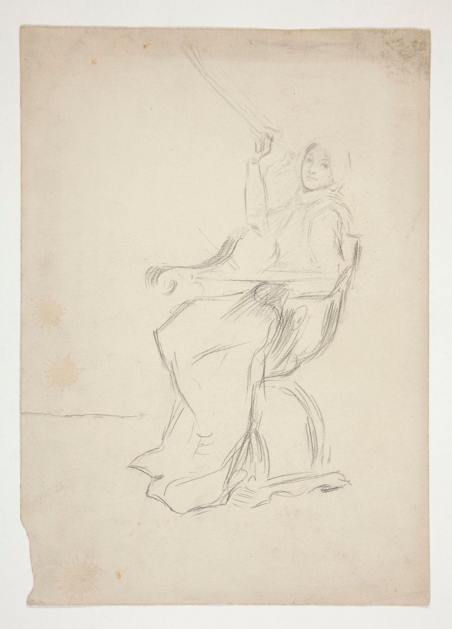 Kobieta siedząca na krześle (recto); Dwa niezidentyfikowane szkice architektoniczne (verso) autorstwa Edwin Austin Abbey