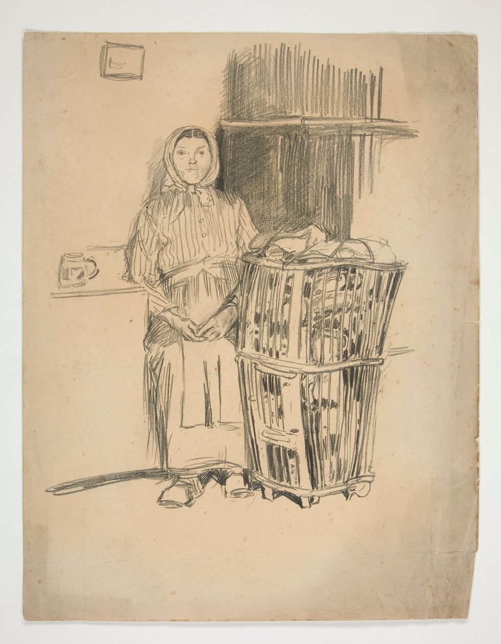Kobieta z koszem na pranie(?) - niezidentyfikowana ilustracja autorstwa Edwin Austin Abbey