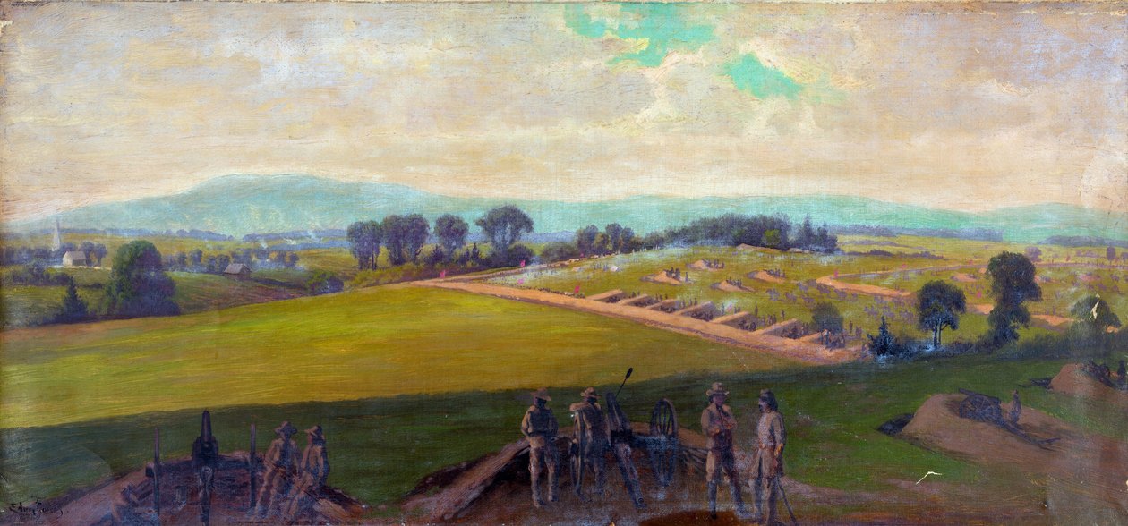 Wojna domowa w Ameryce 1861-1865: Bitwa pod Gettysburgiem 1-3 lipca 1863. Najcięższe straty amerykańskie w jakiejkolwiek innej wojnie. „Ostatni bastion Armii Wirginii dowodzonej przez generała Lee”. Olej. Edwin Forbes (1839-1895) Amerykański artysta. Artyl autorstwa Edwin Austin Forbes