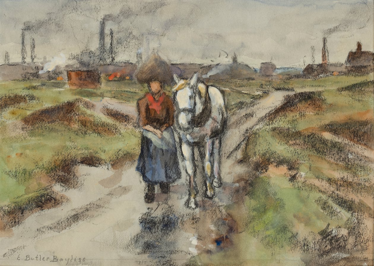 Leading the Barge Pony (akwarela z pastelem na papierze) autorstwa Edwin Butler Bayliss