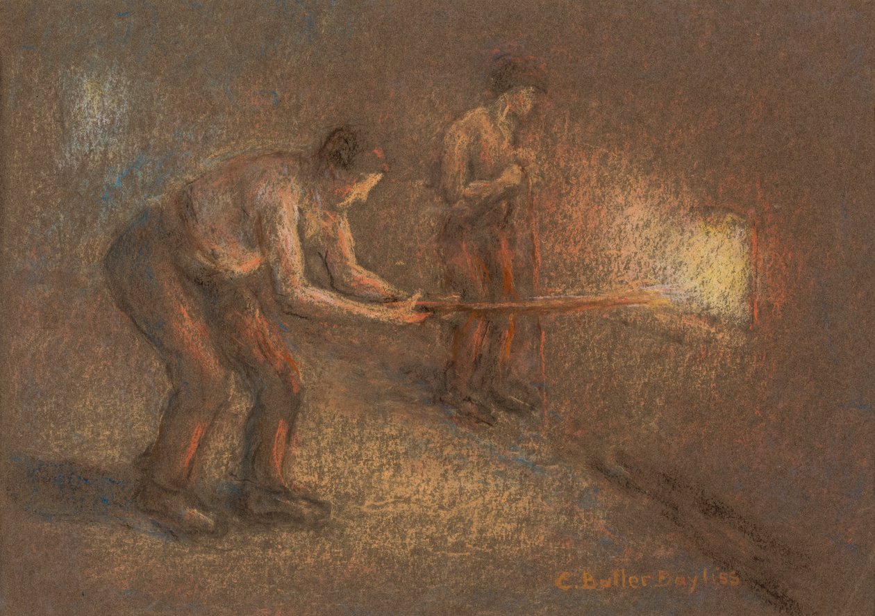Dwóch palaczy przy piecu (pastel i węgiel na papierze) autorstwa Edwin Butler Bayliss