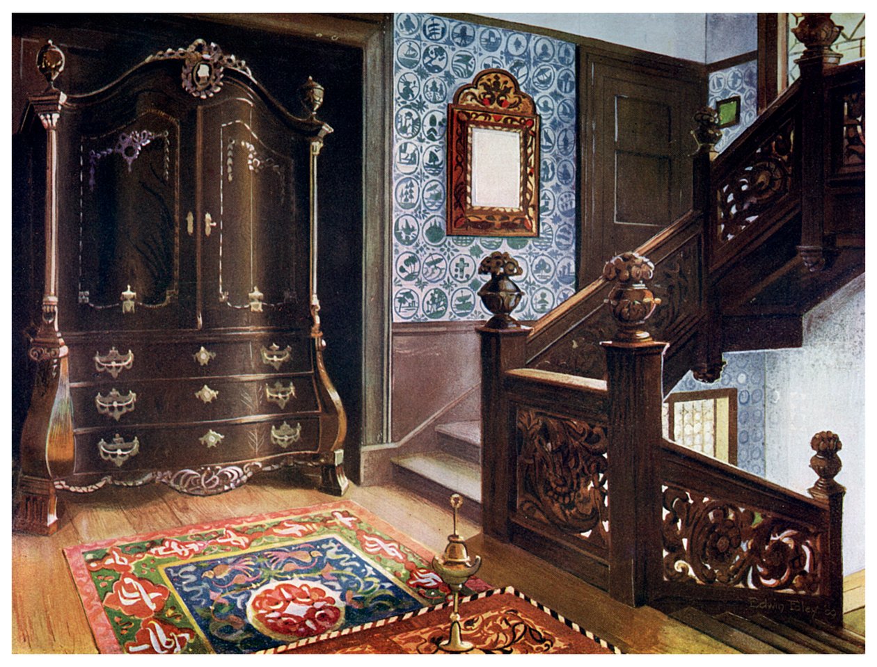 Szafa na bomby z rzeźbionego orzecha włoskiego z gonionymi wierzchowcami, 1910 r. autorstwa Edwin Foley