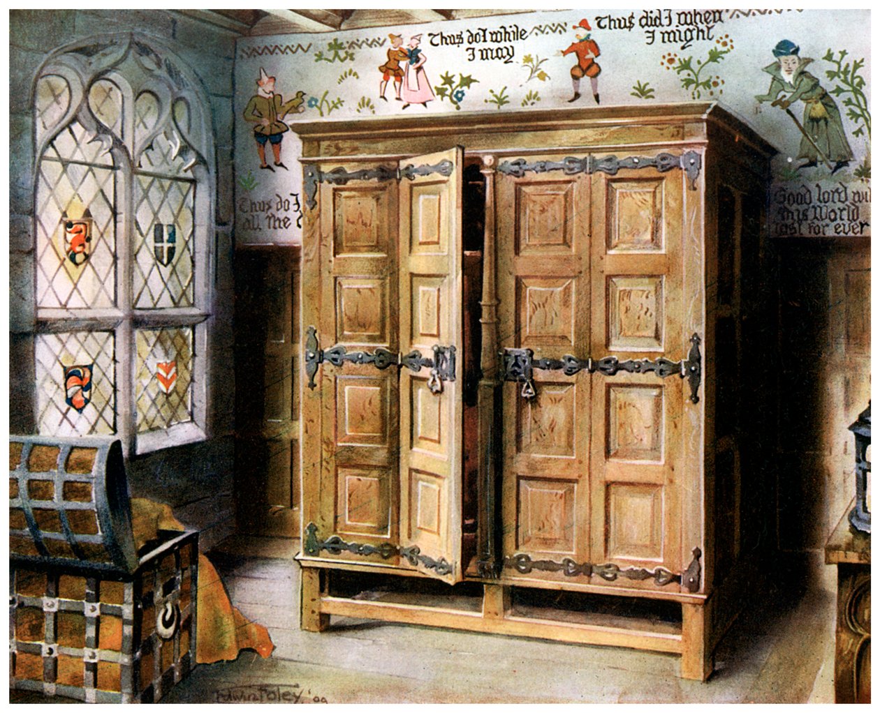 Prasa dębowa, Strangers Hall, Norwich, Norfolk, 1910. autorstwa Edwin Foley