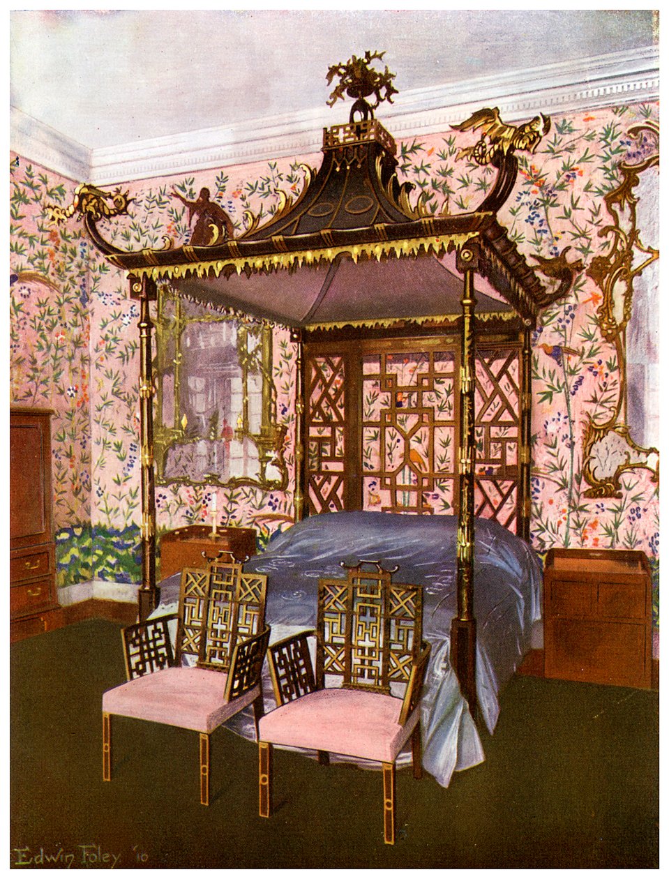 Chińska sypialnia Chippendale, Badminton House, Gloucestershire, 1911-1912. autorstwa Edwin Foley