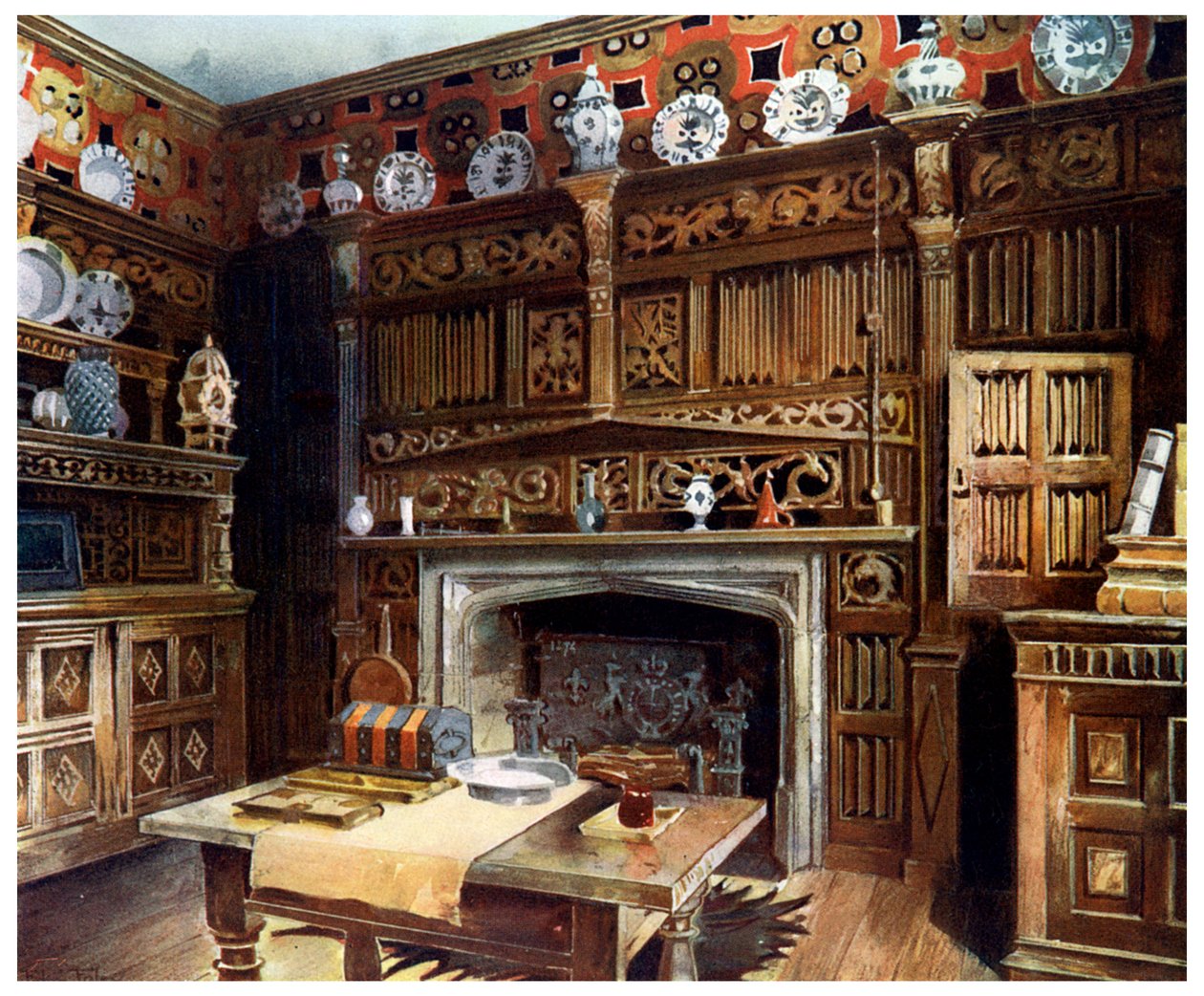 Gabinet z panelami w Groombridge Place, Kent, 1910. autorstwa Edwin Foley