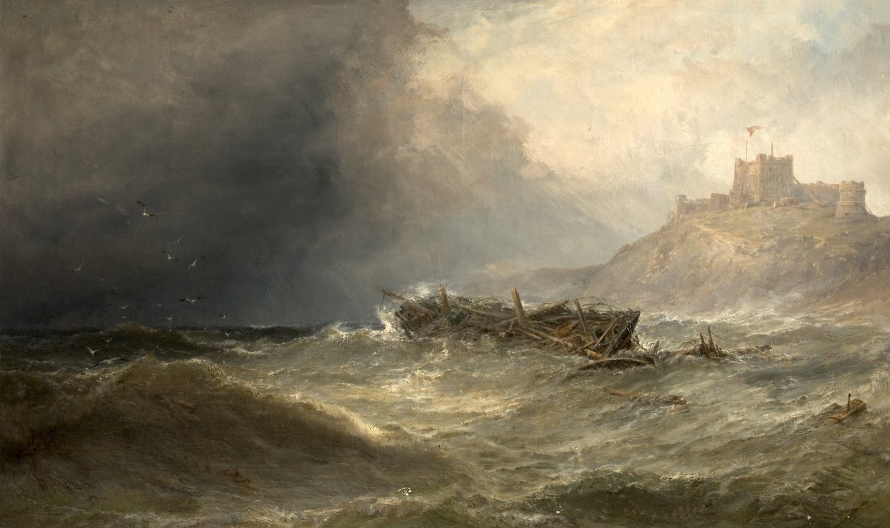 Brig Drifting Ashore off Bamborough, Northumberland, 1875 autorstwa Edwin Hayes