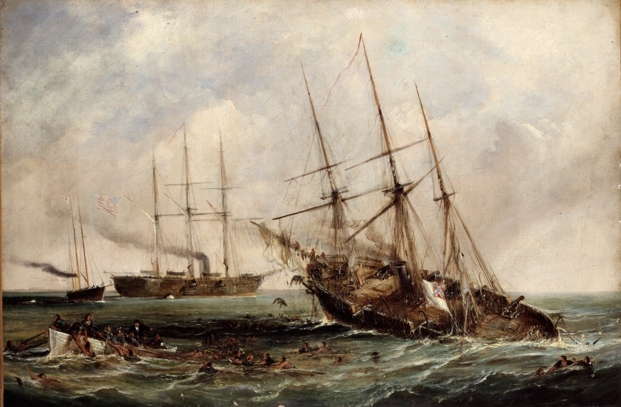 Zniszczenie Konfederackiego Parowca Alabama przez US Ironclad Kearsarge, 19 czerwca 1864 autorstwa Edwin Hayes