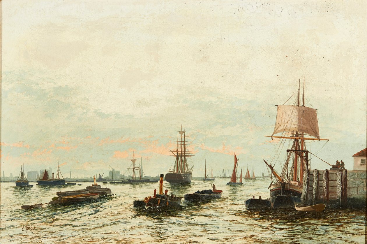 Barki na Tamizie (olej na płótnie) autorstwa Edwin Henry Eugene Fletcher