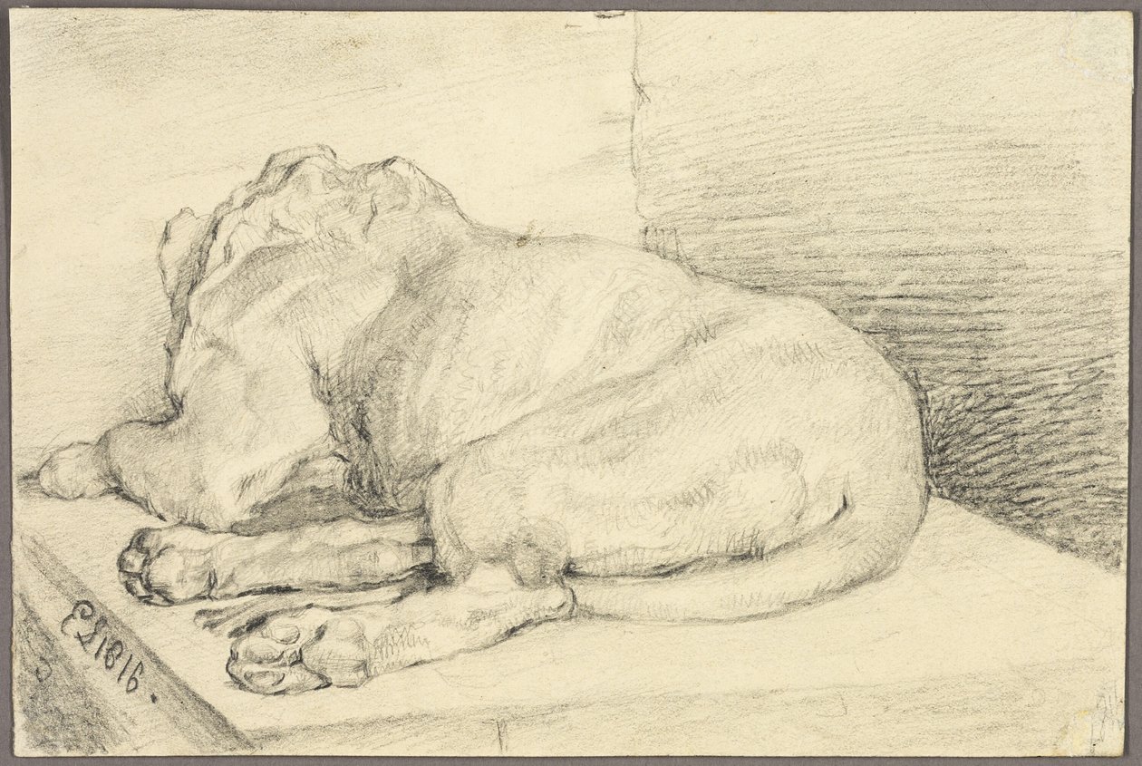 Leżący lew, od tyłu autorstwa Edwin Henry Landseer
