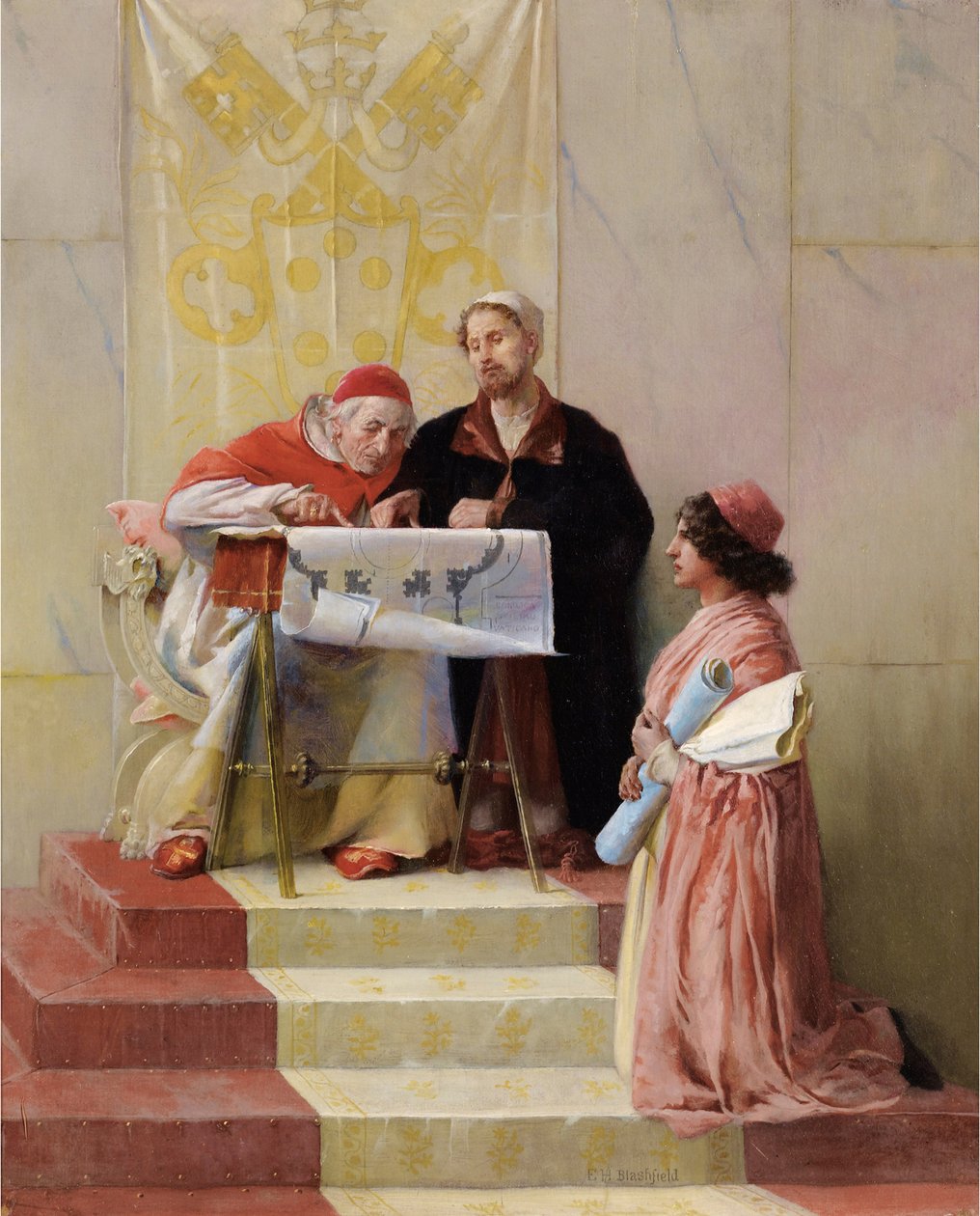 Bramante pokazuje plany budowy bazyliki św. Piotra papieżowi autorstwa Edwin Howland Blashfield