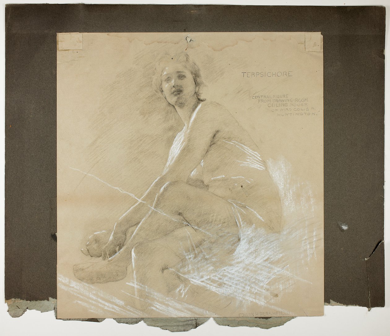 Terpsichore (recto) i Tańcząca postać kobieca (verso), Studia ścienne na suficie salonu, rezydencja Collisa P. Huntingtona, obecnie Galeria Sztuki Uniwersytetu Yale autorstwa Edwin Howland Blashfield