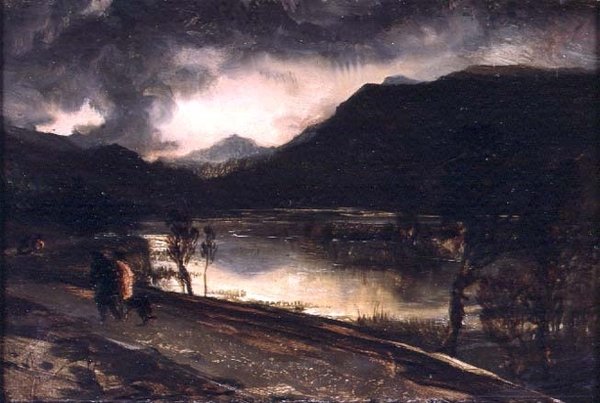 Scena nad jeziorem o zachodzie słońca autorstwa Edwin Landseer
