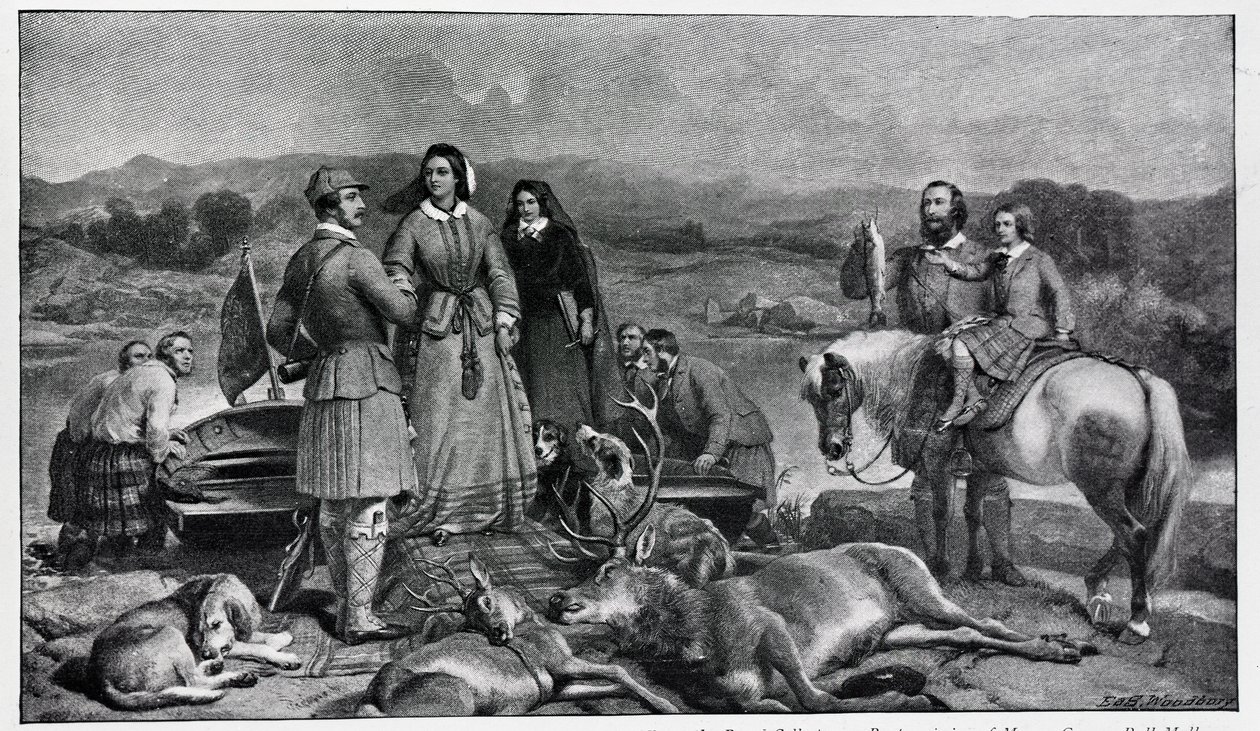 Królowa Wiktoria lądowanie w Loch Muick, po obrazie z 1850 r autorstwa Edwin Landseer