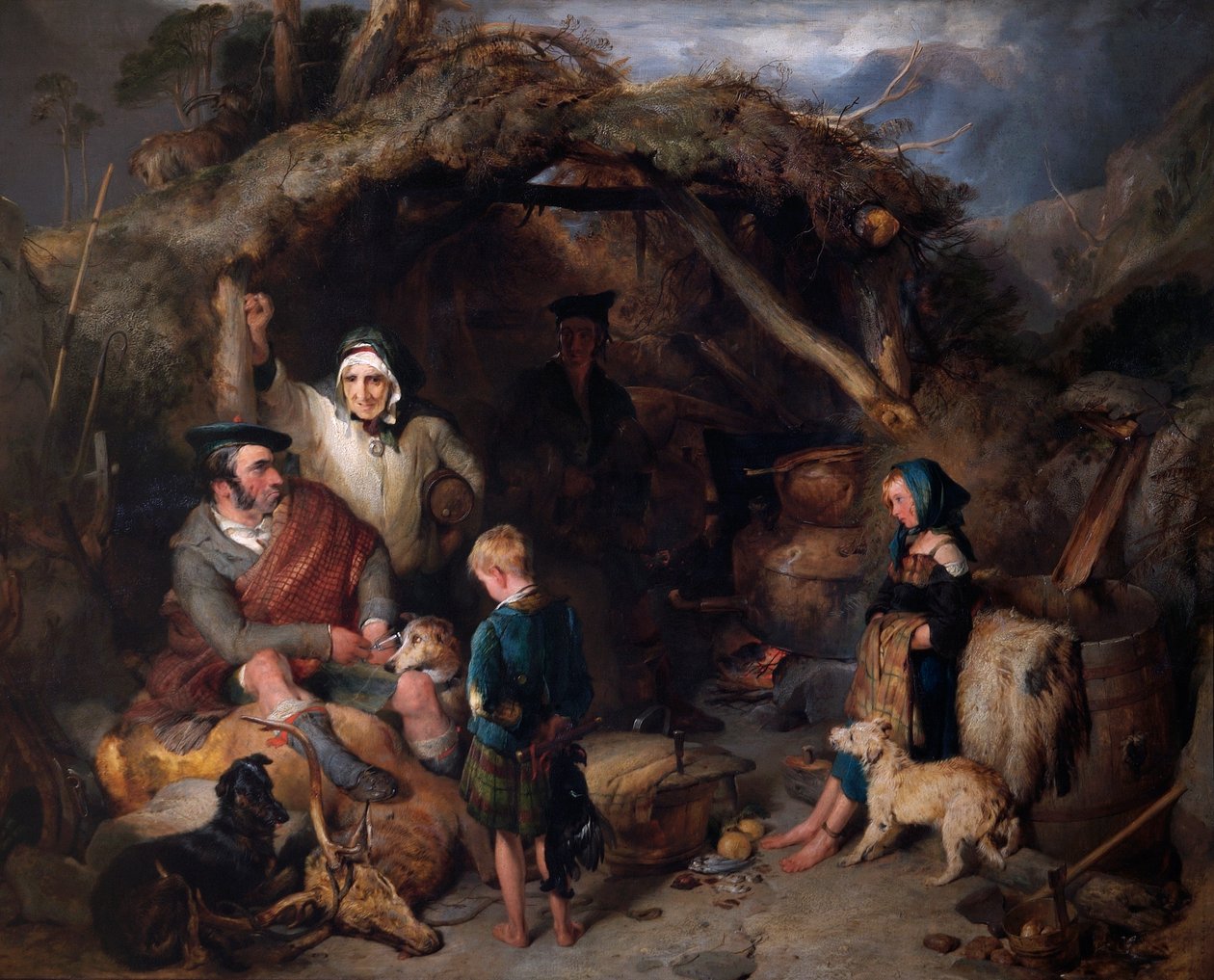 The Illicit Highland Whiskey Still, ok. 1829 r. (olej na desce) autorstwa Edwin Landseer