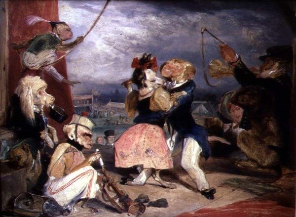 West End Fair: Małpy i psy na scenie (olej na panelu) autorstwa Edwin Landseer