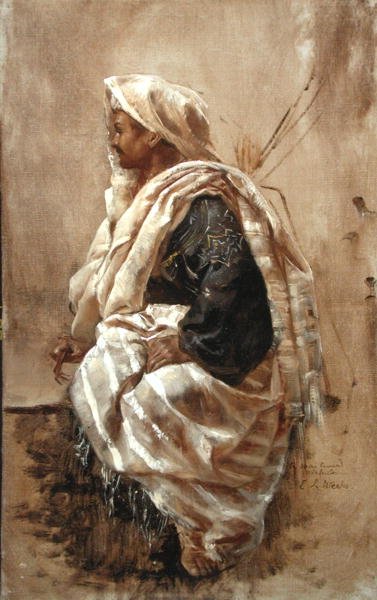 Siedzący Arab (olej na płótnie) autorstwa Edwin Lord Weeks