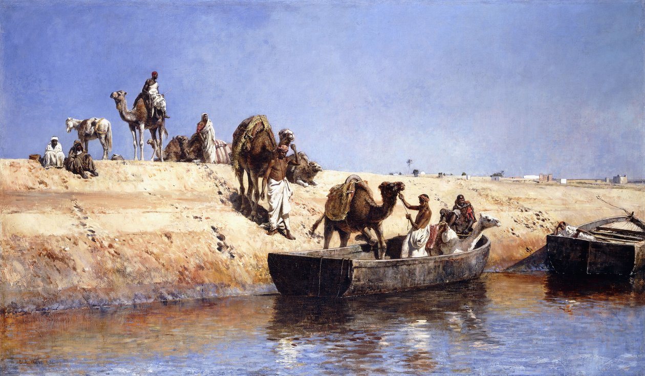 Załadunek wielbłądów na plaży na sprzedaż, Maroc, 1880 autorstwa Edwin Lord Weeks
