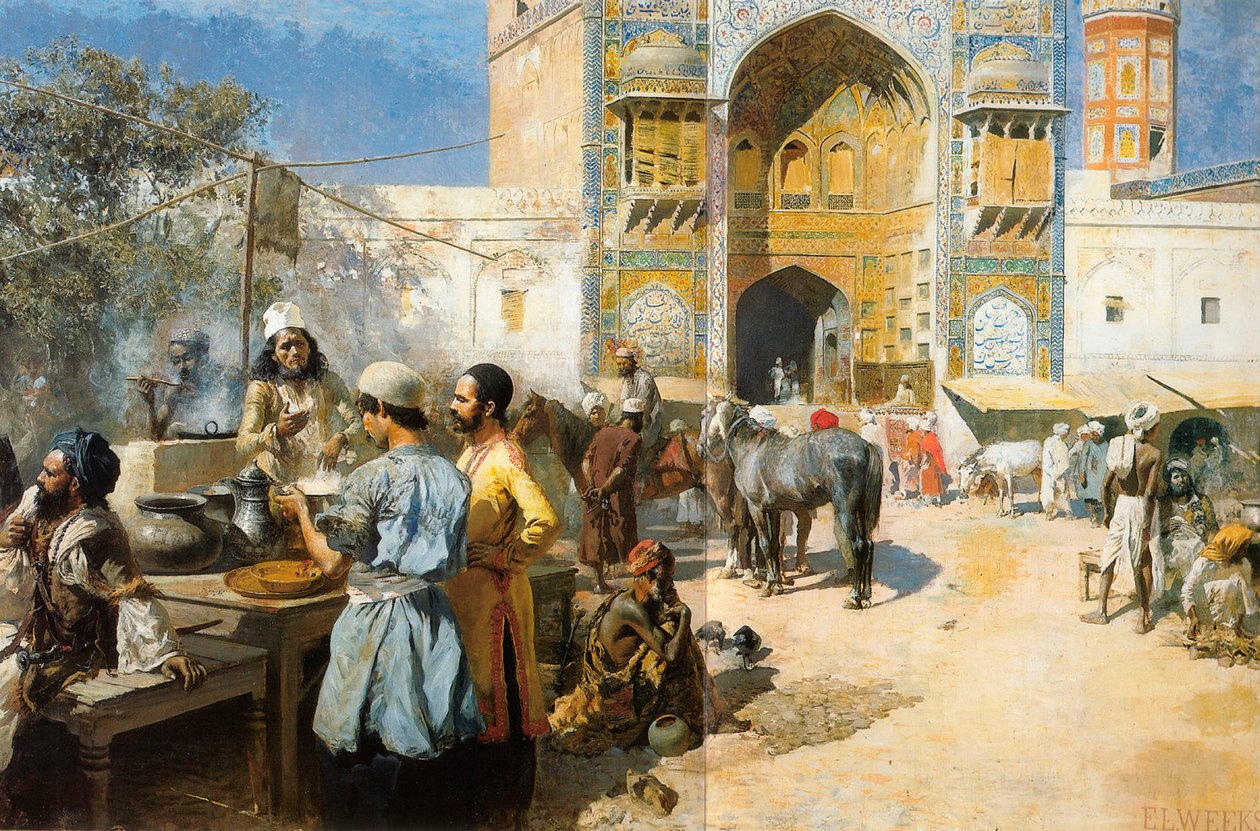 Restauracja na świeżym powietrzu, Lahore, ok. 1889 r. autorstwa Edwin Lord Weeks