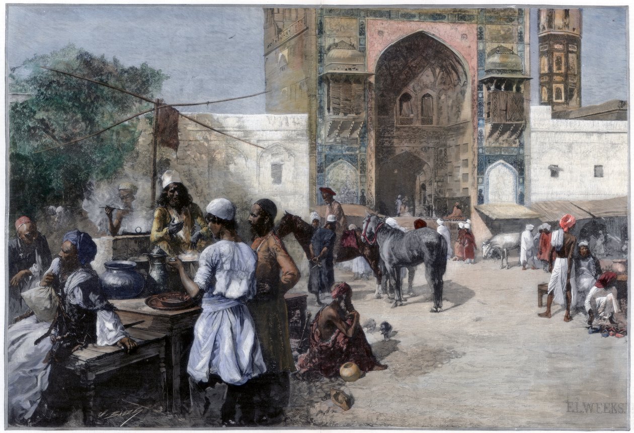 Restauracja na świeżym powietrzu w Lahore w Indiach, 1880 r. autorstwa Edwin Lord Weeks