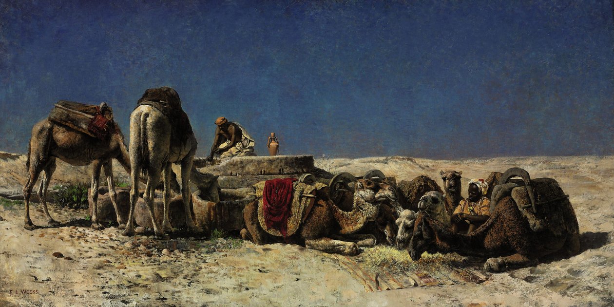 Wielbłądy obok cysterny autorstwa Edwin Lord Weeks