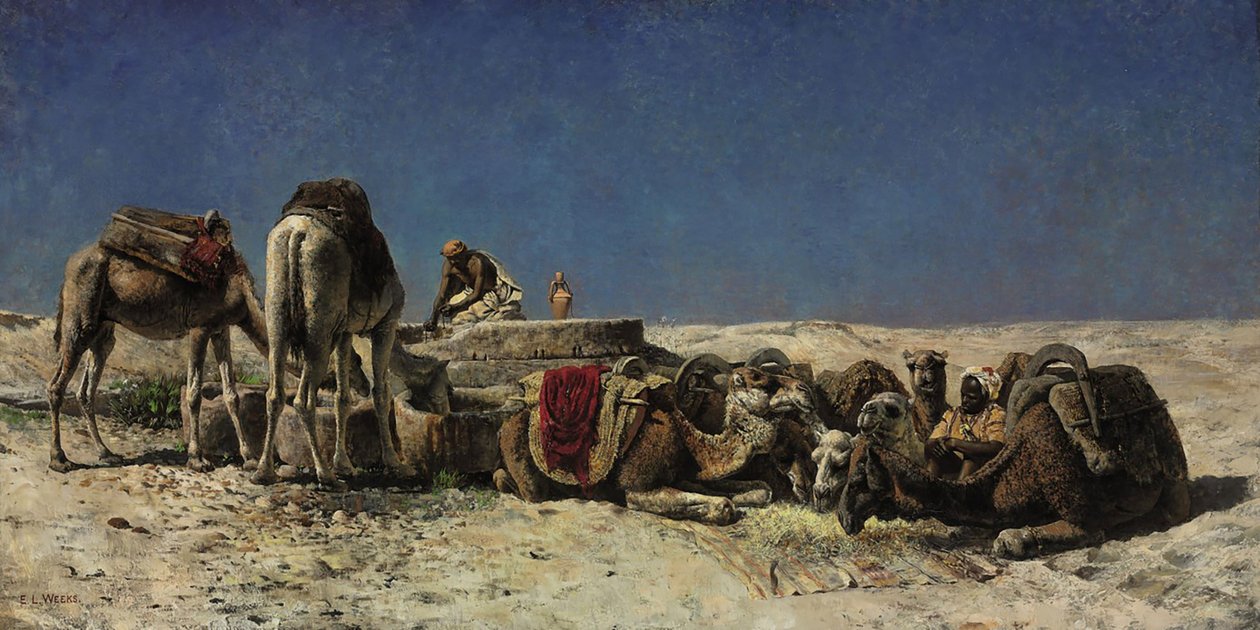 Wielbłądy obok cysterny autorstwa Edwin Lord Weeks