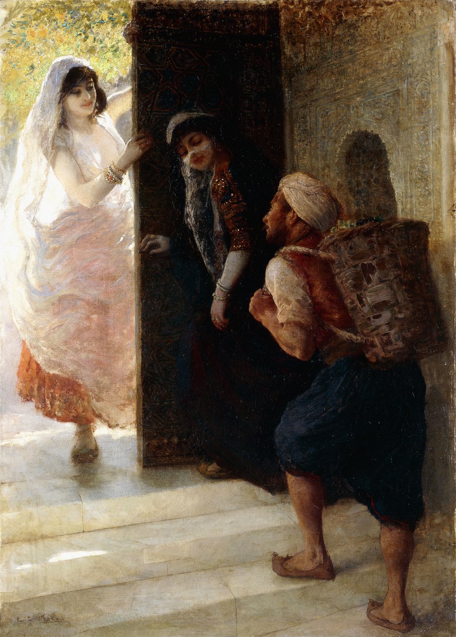 Tysiąc i jedna noc, Portier z Bagdadu, ok. 1900 autorstwa Edwin Lord Weeks